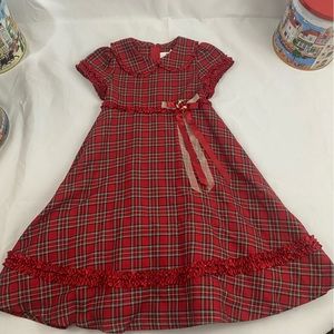 Rare Editions Red Plaid Puff Sleeve Peter Pan Collar Floral Appliqué Dress